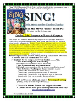 Preview of “Sing” (2016) Illumination’s Movie Review and Educational Activities.