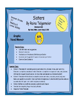 Preview of "Sisters" by Raina Telgemeier Literature Unit