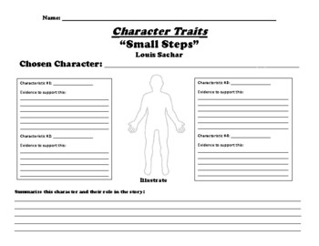 Small Steps” Louis Sachar CHARACTER ADJECTIVE WORKSHEET by BAC