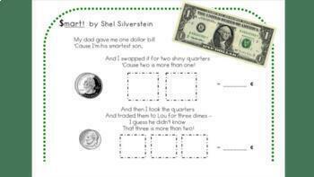 Preview of "Smart" Poem Coin Addition: Math and Poetry - Google Slides, Seesaw & Worksheet