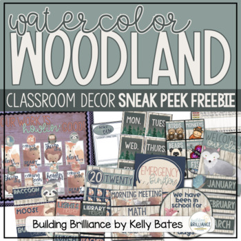 Preview of {Sneak Peek Freebie!} Watercolor Woodland Animals Classroom Decor Set