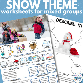Preview of  Snow No Prep Worksheets Speech Therapy Mixed Groups