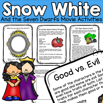 Preview of Snow White and the Seven Dwarfs Movie Activities - Writing, Science, & Art