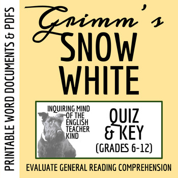 Preview of "Snow White and the Seven Dwarfs" by the Brothers Grimm Quiz and Answer Key