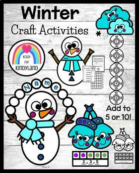 Preview of Snowflake, Snowman, Mittens, Snow Crafts: Winter Shapes, Names, Add, Numbers