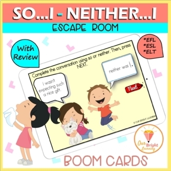 Preview of So and Neither | BOOM Cards | Escape Room