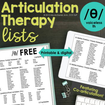 Preview of Articulation Therapy for Voiceless TH /θ/ Coarticulation