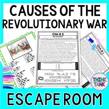 Preview of Revolutionary War Causes ESCAPE ROOM Activity: American Revolution
