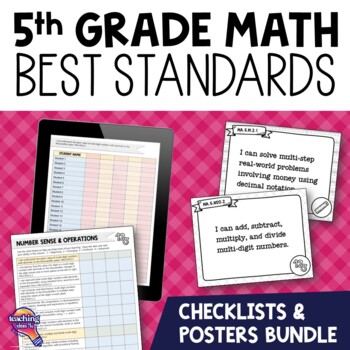 Preview of 5th Grade MATH BEST Standards I Can Posters & Checklists Bundle Florida