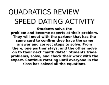 Preview of "Speed Dating" Quadratics Review
