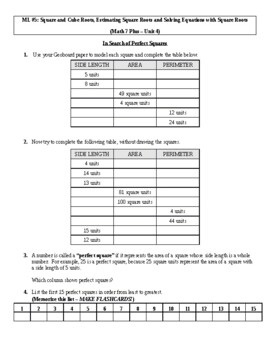 Preview of : Square and Cube Roots, Estimating Square Roots, Solving Equations- Mini Lesson