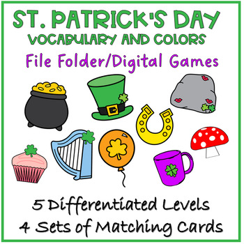 Preview of "St. Patrick's Day" Vocabulary and Color Match File Folder Activity/Digital Game