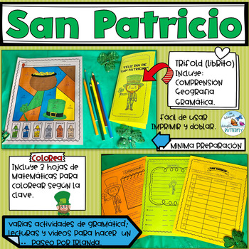 Preview of  St Patricks Reading Grammar Math Geography Spanish Celebrando San Patricio  
