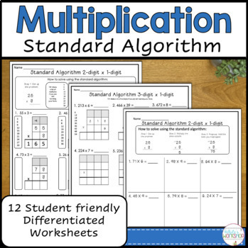 Preview of Standard Algorithm Multiplication Worksheets Differentiated Activities