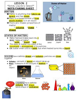 Preview of "States of Matter" NOTE TAKING SHEET