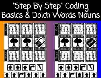Preview of "Step By Step" Coding Basics & Dolch Words with Nouns BUNDLE