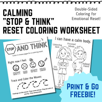 Preview of "Stop And Think" Calming Coloring Sheet for Emotional Reset