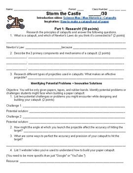 Preview of "Storm the Castle" Paper Catapult | PBL | Low Prep | Engineering | Rubrics |