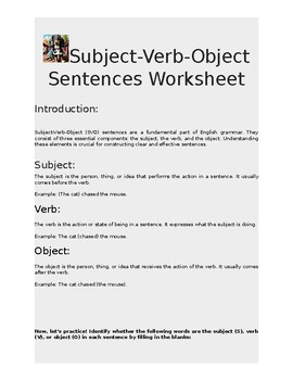 Preview of (Subject Verb Object) worksheet