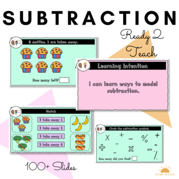 Preview of Subtraction Kindergarten - Interactive Digital Math Lessons - No prep!