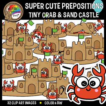 Preview of Summer Clipart - Prepositions Positional Words - Crab & Sand Castle