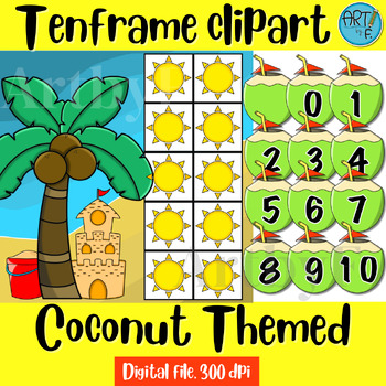 Preview of [Summer] Coconut Themed Ten frame template, Summer Ten frame clipart