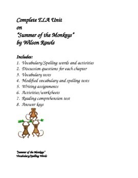 Preview of "Summer of the Monkeys" by Wilson Rawls Unit