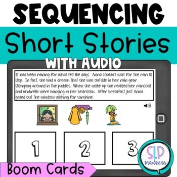 Preview of Speech Therapy Short Story Boom Cards for Story Comprehension and Sequencing