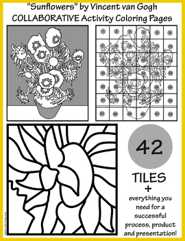 Preview of "Sunflowers" by Van Gogh COLLABORATIVE Activity Coloring Pages
