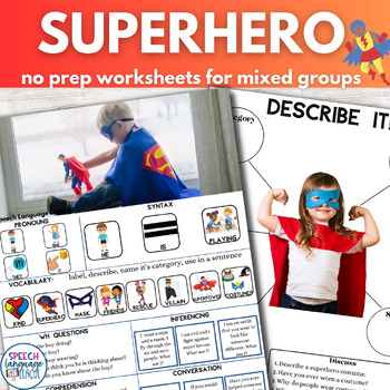 Preview of  Superhero No Prep Worksheets Speech Therapy for Mixed Groups
