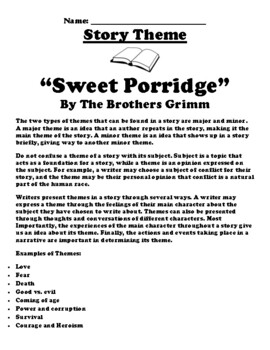 Preview of “Sweet Porridge” Brothers Grimm Theme Worksheet