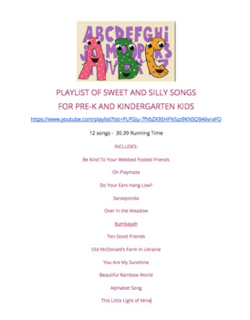 Preview of "Sweet and Silly" Music Video Playlist for Pre-K and Kindergarten