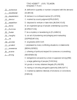 THE HOBBIT J R R TOLKIEN Chapters 1 4 Vocabulary Crossword 1 TpT