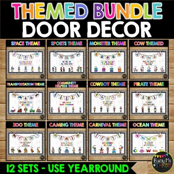 Preview of ⭐THEMED Door Display and Bulletin Board Décor BUNDLE | Editable | Zoo | Pirates⭐