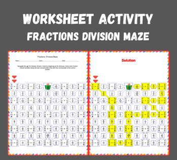 Preview of #TOAST23 Fraction Division Maze Worksheet (Unlike Denominators) No Prep