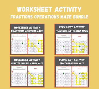 Preview of End of Year Fraction Maze (Unlike Denominators) Summer Worksheet Bundle