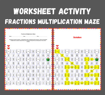 Preview of #TOAST23 Fraction Multiplication Maze Worksheet (Unlike Denominators) No Prep