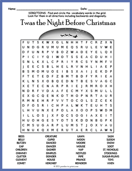 Twas the Night Before Thanksgiving Word Search - WordMint