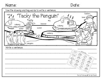 Preview of "Tacky the Penguin" Writing Paper and Rubric