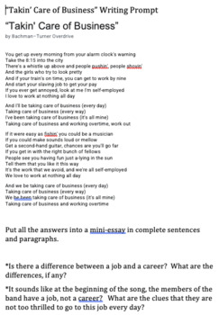 Preview of Jobs & Careers - "Taking Care of Business" song writing prompt