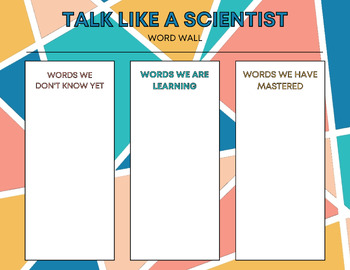 Preview of "Talk Like a Scientist" Word Wall Poster