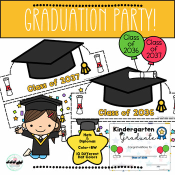Preview of *Teacher Appreciation*  Kindergarten & PreK Graduation Caps & Certificate