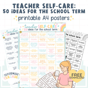Preview of 'Teacher Self-Care: 50 Ideas for the School Term' | Printable Posters