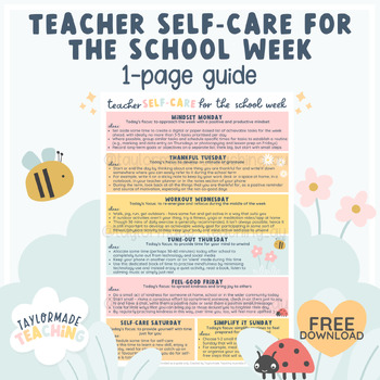 Preview of 'Teacher Self-Care for the School Week' | 1-Page Guide