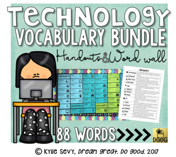 Preview of Computer Lab Word Wall Vocabulary Cards with Icons- Ink Saver!