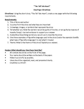 Preview of "Tell Tale Heart" One Pager with Grading Checklist