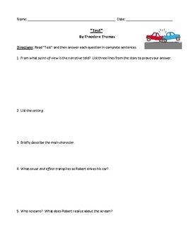 Preview of "Test" (by Theodore Thomas): Worksheet (or assessment) with Detailed Answer Key