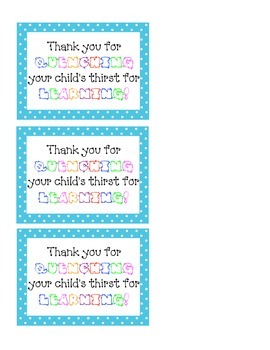 Parent Gift - Back to School Night - Water Bottle Tag by Teachspiration