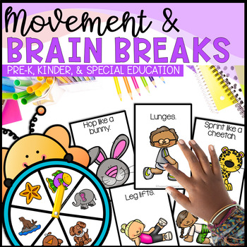 Movement breaks. Animal movements  with a number of animals below. movements with different workout images and a spinner.