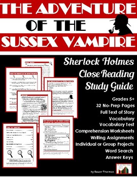 Preview of Sherlock Holmes Close Reading Study Guide | THE ADVENTURE OF THE SUSSEX VAMPIRE